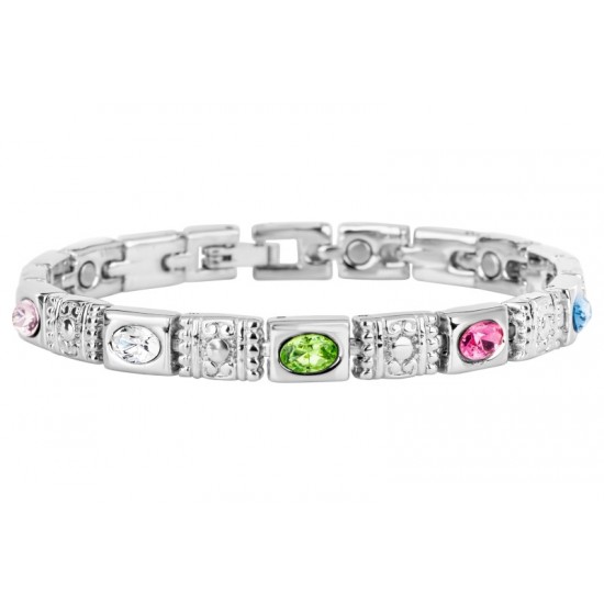 Magnetic Jewellery Bracelet Silver Links & Coloured Gems B18533*