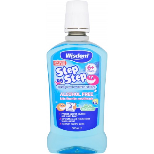 Wisdom Step by Step Alcohol Free Mouthwash 500ml Mild Mint 6+ Years