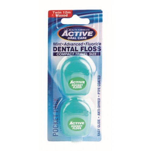 Active Dental Floss 12m Mint Flouride Travel Size 2pk