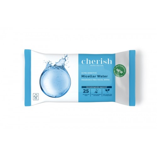 Cherish Facial Cleansing Wipes 25's Micellar Water Biodegradable 