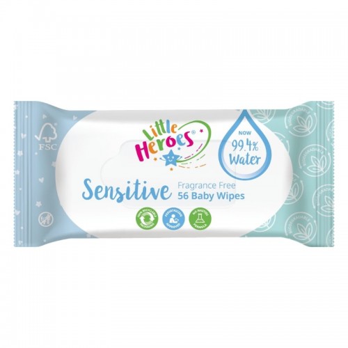 Little Heroes Baby Wipes 56's Fragrance Free Senstive Biodegradable