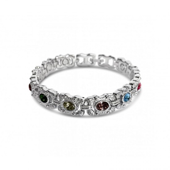 Magnetic Jewellery Bracelet Silver with Coloured Gems B7141*
