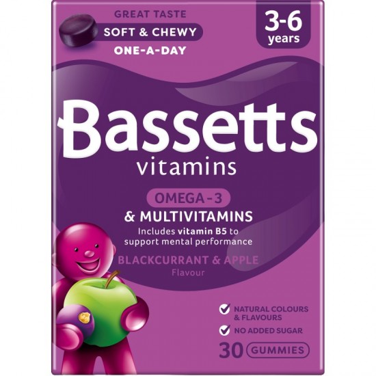 Bassetts Vitamins 30's - 3-6 Years Multivitamins + Omega 3 Blackcurrant & Apple Bassetts Vitamins 30's - 3-6 Years Multivitamins + Omega 3 Blackcurrant & Apple
