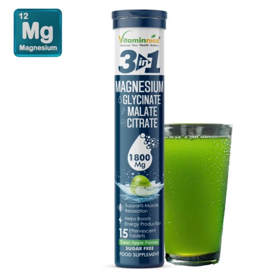Vitaminnica Magnesium 3 in 1- Green Apple Effervescent Tabs 15s