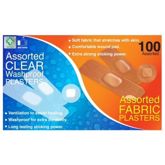 A&E Assorted Plasters 100's Fabric & Clear