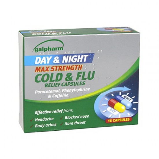 Galpharm Day & Night Max Strength Cold & Flu Relief Capsules 16's [GSL] (Special Offer)