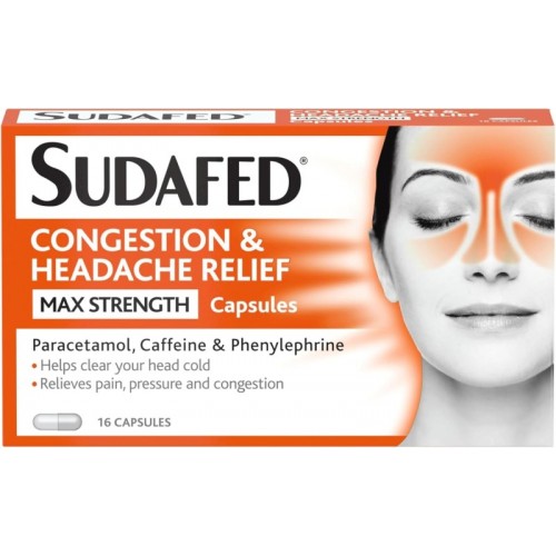Sudafed Congestion & Headache Relief Max Strength Capsules 16's [GSL]