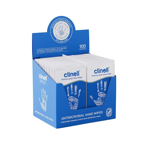 Clinell Antimicrobial Hand Wipes Individually Wrapped CAHW100