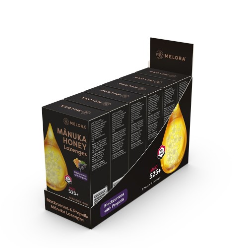 Melora Manuka Honey Lozenges 525+MGO (UMF 15) 12's Blackcurrant with Propolis