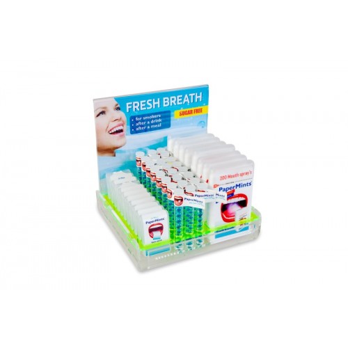 PaperMints Kit - 3 Products Plexi Display, 1x32 Cool Caps 18's, 1x24 Strips 24's & 1x10 Mouthspray 200's