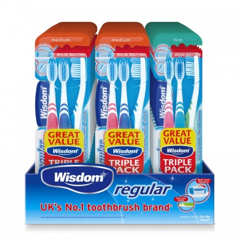 Wisdom Toothbrush CDU Regluar 3pk