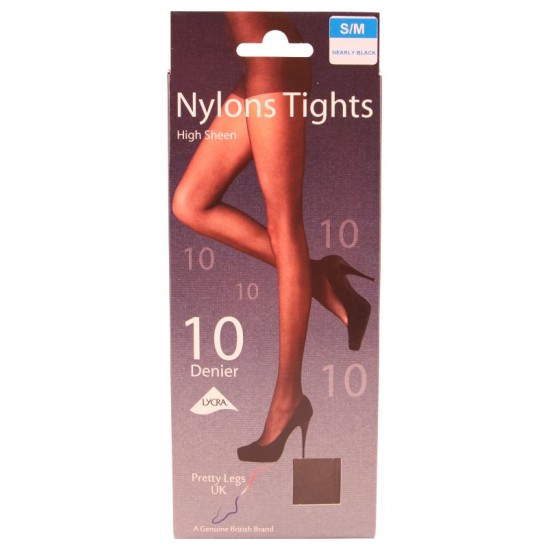 Pretty Legs 10 Denier High Sheen Nylons Tights Natural S/M