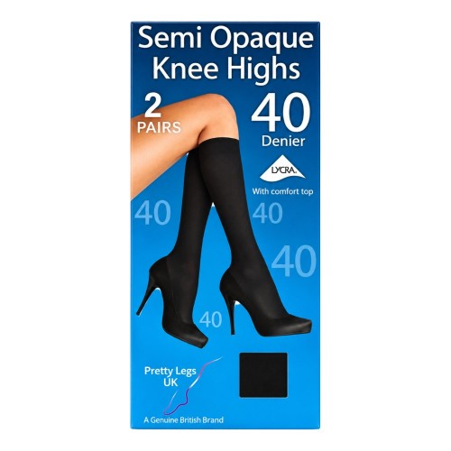 Pretty Legs 40 Denier Knee Highs 2 Pairs One Size Black (D)