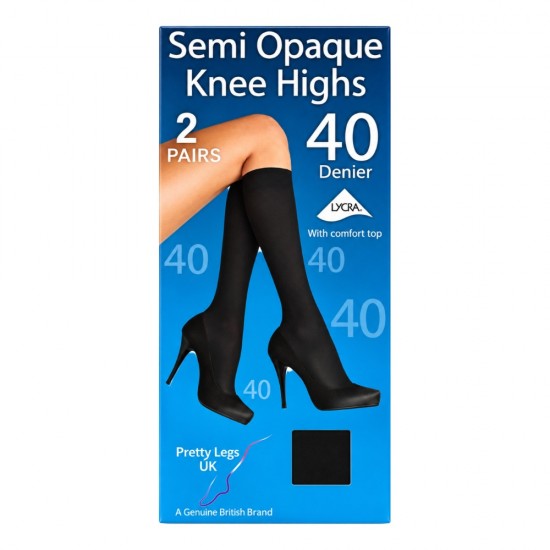 Pretty Legs 40 Denier Knee Highs 2 Pairs One Size Black (D)