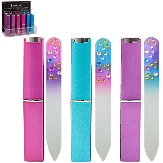 Diamante Nail Files With Case Coloured LP76623