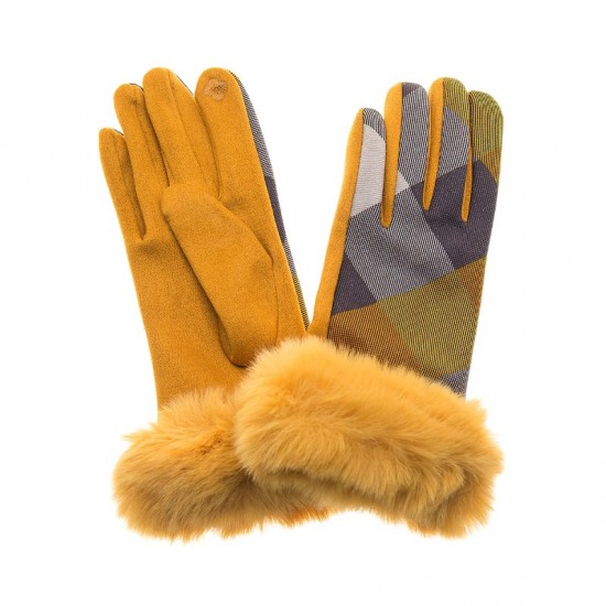 Ladies Suede Effect Gloves Assorted with Faux Fur Trim