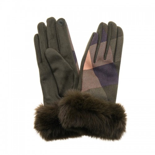 **Ladies Suede Effect Gloves Assorted with Faux Fur Trim