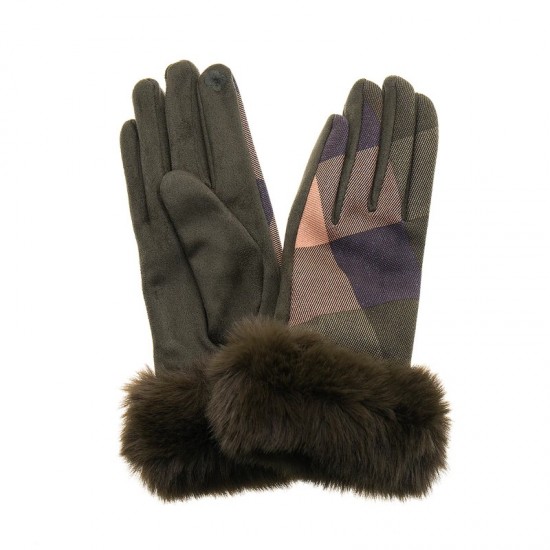 Ladies Suede Effect Gloves Assorted with Faux Fur Trim