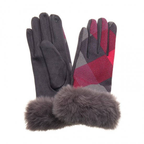 Ladies Suede Effect Gloves Assorted with Faux Fur Trim