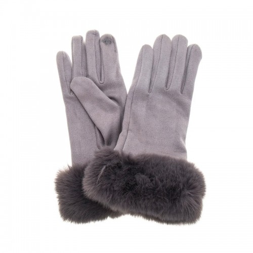 **Ladies Suede Effect Gloves Assorted with Faux Fur Trim
