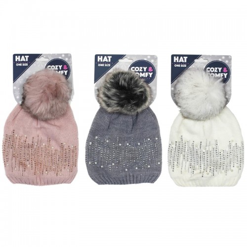 Ladies Cozy Hat with Pearls 3 Assorted LP53919 (D)