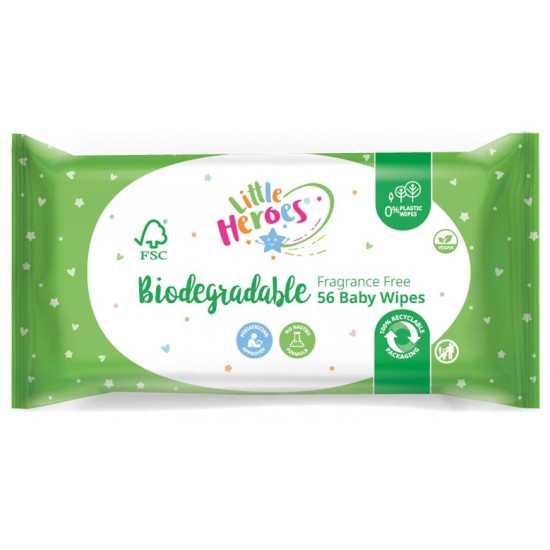 Little Heroes Baby Wipes 56's Fragrance Free Biodegradable 