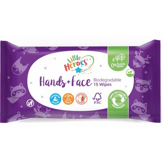 Little Heroes Biodegradable Hands and Face Wipes 15's 