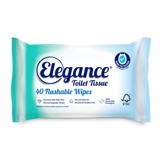 Elegance Flushable Toilet Tissue Wipes 40's