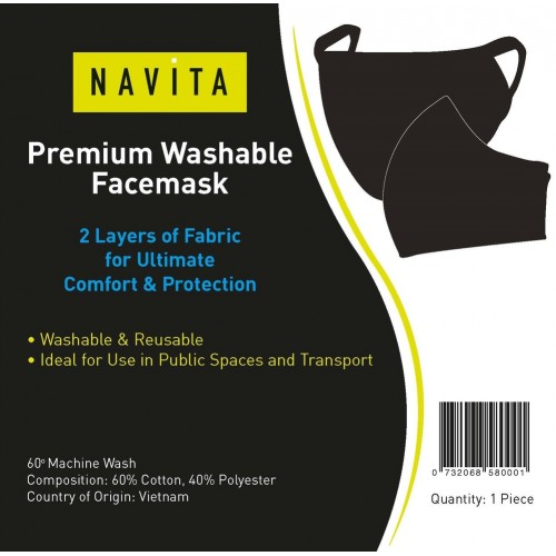 Navita Premium Washable Face Mask - Black (D)