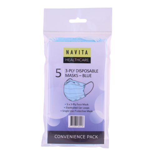 Navita Healthcare 3ply Disposable Masks 5pk Blue