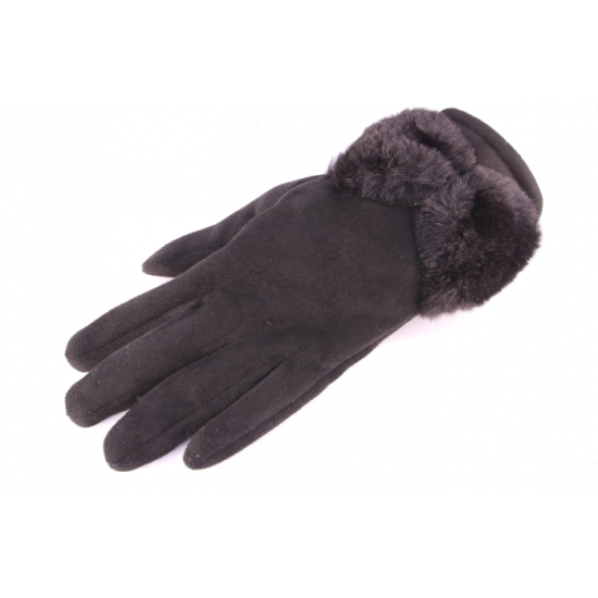 Ladies Suede Effect Gloves Assorted with Faux Fur Trim