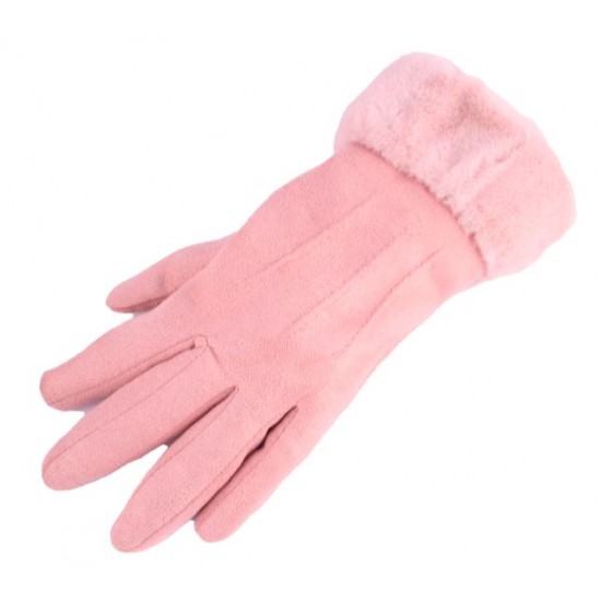 Ladies Suede Effect Gloves Assorted with Faux Fur Trim