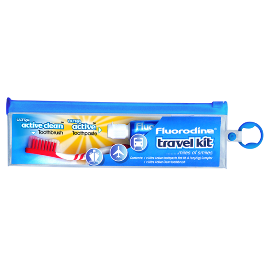 Fluorodine Travel Kit - Toothbrush & Toothpaste in Travel Wallet