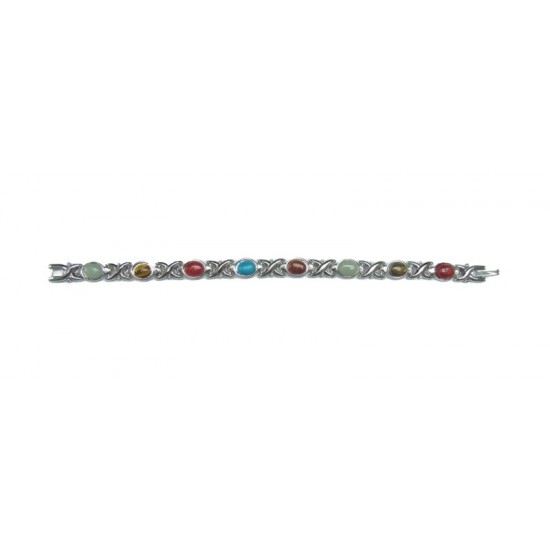 Bio-Magnetic Bracelets Silver Crosses and Coloured Gems PL23N03