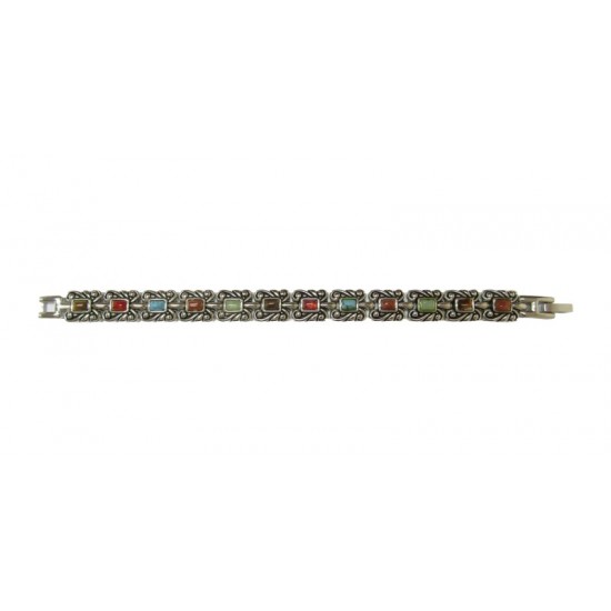Bio-Magnetic Bracelets Silver Links with Coloured Gems PL23N04