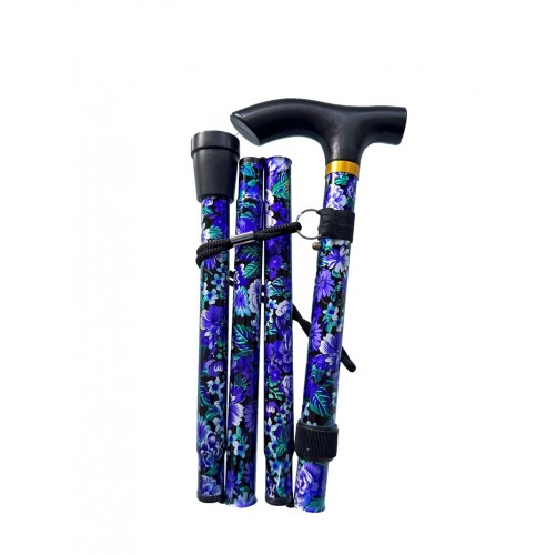 Folding Walking Stick Floral Blue (MS23332)