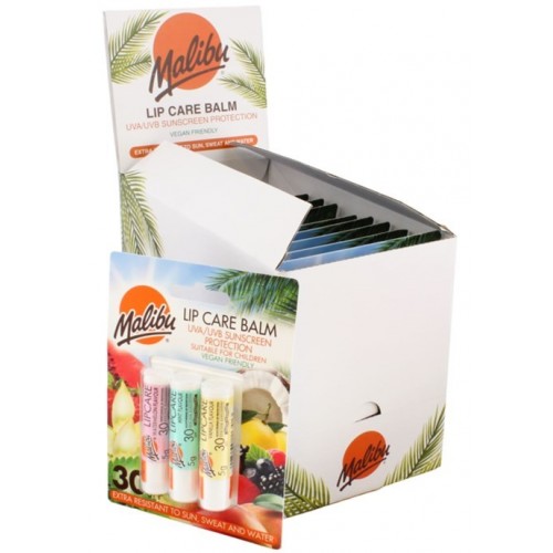 Malibu Lip Balm SPF30 Assorted Flavours 3pk (Watermelon/Mint/Vanilla)