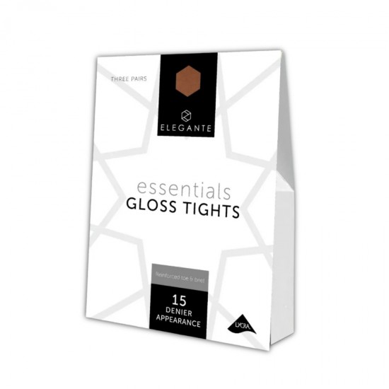Elegante Essentials Gloss Tights 15 Denier, 3 Pairs, Barely Black M